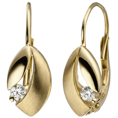 SIGO Boutons 333 Gold Gelbgold matt 2 Zirkonia Ohrringe Ohrhänger Goldohrringe*