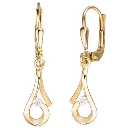 SIGO Boutons 333 Gold Gelbgold mattiert 2 Zirkonia Ohrringe Ohrhänger Goldohrringe*