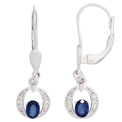 SIGO Boutons 585 Gold Weißgold 2 Safire blau 4 Diamanten Ohrringe Ohrhänger*