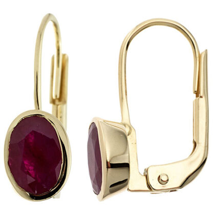 SIGO Boutons oval 333 Gold Gelbgold 2 Rubine rot Ohrringe Ohrhänger Goldohrringe*
