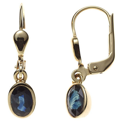 SIGO Boutons oval 585 Gold Gelbgold 2 Safire blau Ohrringe Ohrhänger Goldohrringe*