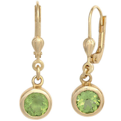 SIGO Boutons rund 585 Gold Gelbgold 2 Peridote grün Ohrringe Ohrhänger Goldohrringe*