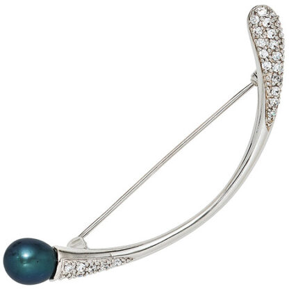 SIGO Brosche 925 Sterling Silber rhodiniert mit Zirkonia Silberbrosche Perlenbrosche*