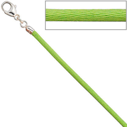 SIGO Collier Halskette Seide hellgrün 2,8 mm 42 cm, Verschluss 925 Silber Kette*