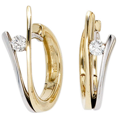 SIGO Creolen 585 Gold Gelbgold Weißgold bicolor 2 Diamanten Brillanten Ohrringe*