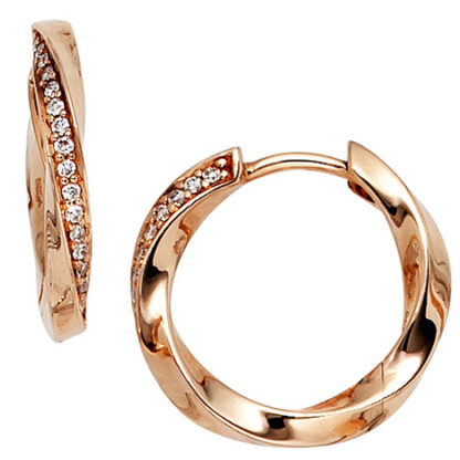 SIGO Creolen 585 Gold Rotgold 30 Diamanten Brillanten Ohrringe Rotgoldcreolen*