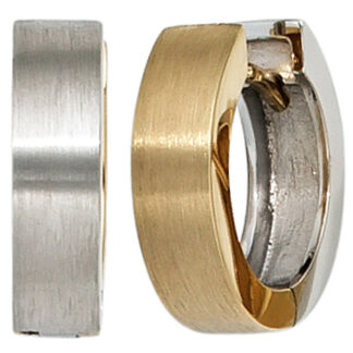 SIGO Creolen rund 585 Gold Gelbgold Weißgold bicolor mattiert Ohrringe*