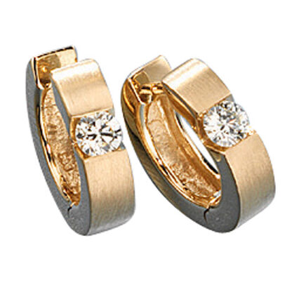 SIGO Creolen rund 585 Gold Gelbgold matt 2 Diamanten Brillanten 0,30ct. Ohrringe*