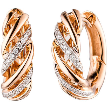 SIGO Creolen rund 585 Gold Rotgold 32 Diamanten Brillanten Ohrringe Goldcreolen*