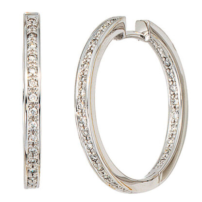 SIGO Creolen rund 585 Gold Weißgold 50 Diamanten Brillanten Ohrringe Weißgoldcreolen*