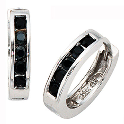 SIGO Creolen rund 925 Sterling Silber 10 Zirkonia schwarz Ohrringe Silbercreolen*