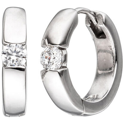 SIGO Creolen rund 925 Sterling Silber 2 Zirkonia Ohrringe Silberohrringe*