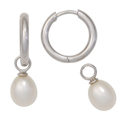 SIGO Creolen rund 925 Sterling Silber Ohrringe Klappmechanik (ohne Perlen-Anhänger)*