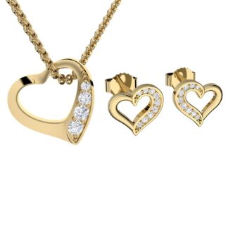 Schmuckset Damen Gold Herzkette Herz-Ohrstecker +PREMIUM ETUI *Silber 925 vergoldet* Herzanhänger Herzchen Kette und Ohrringe Set Ohrstecker Stein*