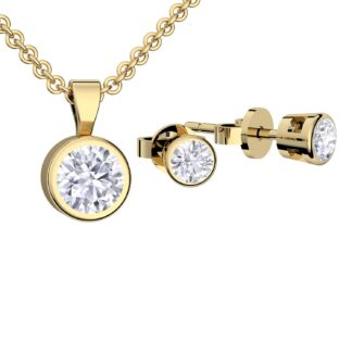 Schmuckset Damen Gold Ohrstecker und Halskette Zirkonia (echt Silber925 vergoldet) Gelbgold Schmuck Set Hochzeit Braut Echtschmuck Geschenk nickelfrei*