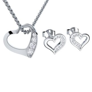 Schmuckset Herz Silber 925 Herzkette Herzanhänger Silber Set Kette und Ohrringe Herzform Kette Ohrringe Set Ohrstecker Zirkonia Echt Schmuck Frauen*