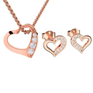 Schmuckset Rosegold Damen Halskette Herz Ohrstecker (Silber 925 Rose vergoldet) Set Kette Anhänger Ohrringe Damenkette Hochzeit Geburtstag Jahrestag*