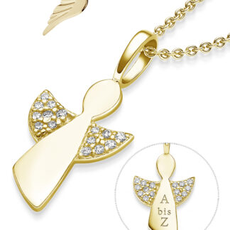 Schutzengel Kette Gold (Silber 925 hochwertig vergoldet) Geschenk Mädchen Kommunion Taufe Einschulung Engelkette Engel Anhänger Kinder Baby Taufkette*