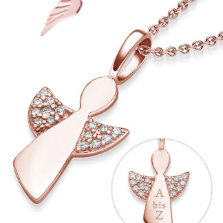 Schutzengel Kette Rosegold (Silber 925 Rose vergoldet) Geschenk Mädchen Kommunion Taufe Einschulung Engelkette Engel Anhänger Kinder Baby Taufkette*