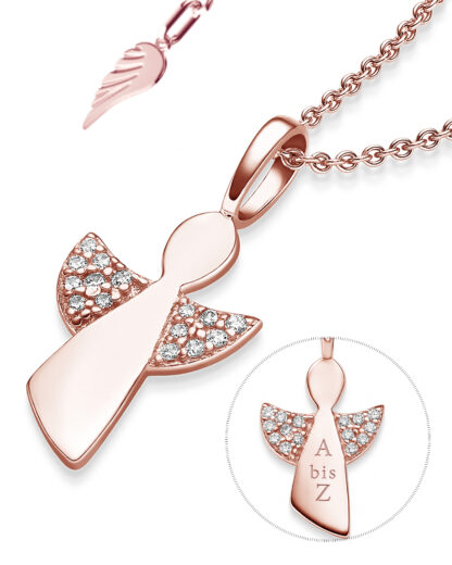 Schutzengel Kette Rosegold (Silber 925 Rose vergoldet) Geschenk Mädchen Kommunion Taufe Einschulung Engelkette Engel Anhänger Kinder Baby Taufkette*