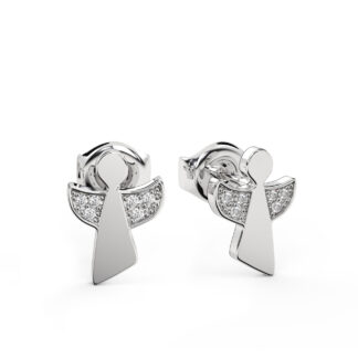 Schutzengel Ohrringe Silber 925 Zirkonia Geschenk Mädchen Kommunion Taufe Einschulung Engel Ohrstecker Kinder Baby Taufe Taufgeschenk Kinderschmuck*