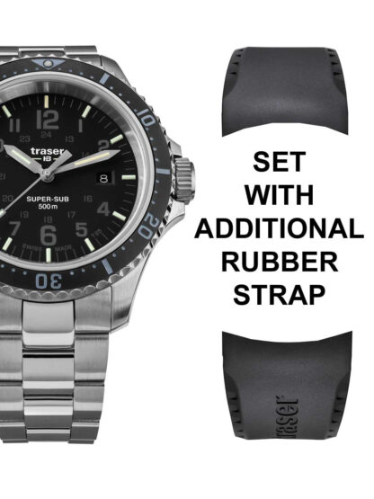 Traser H3 109376 P67 T25 SuperSub Set Black Herrenuhr 46mm Taucheruhr 50ATM*