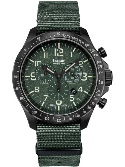 Traser H3 109463 P67 Officer Chronograph Green Nato Herrenuhr 46mm 10ATM*