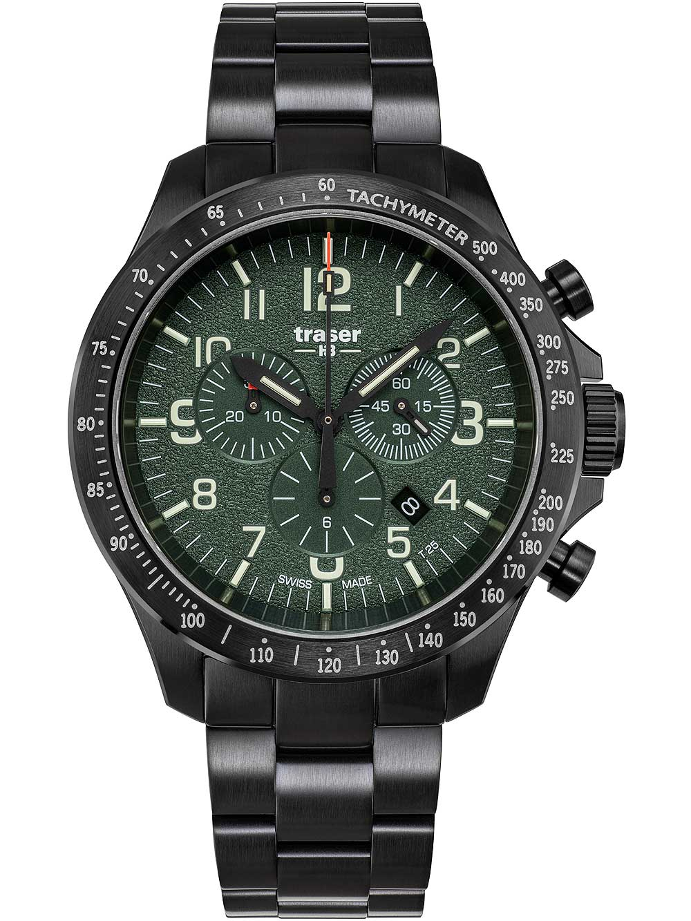 Traser H3 109464 P67 Officer Chronograph Green Steel Herrenuhr 46mm 10ATM*
