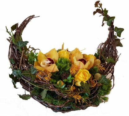 Trauerblumen verschicken- Grabgesteck in gelb mit Orchiedeen*