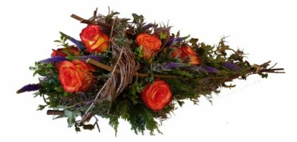 blumiges Grabgesteck mit Rosen in orange*